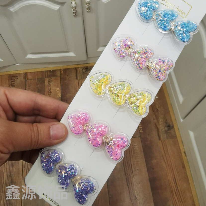 韩国透明亮片流沙发夹儿童宝宝可爱边夹对夹爱心发饰刘海发夹