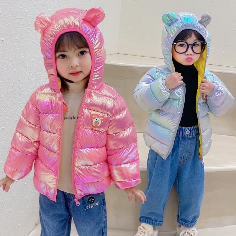 童装羽绒棉服儿童卡通亮灯款小熊炫彩棉衣宝宝轻薄款连帽上衣