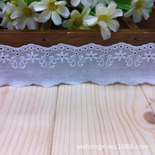 Factory Direct Sales White Embroidery All-Cotton Cloth Lace Width about 4cm Exquisite Quality in the Store with Various Patterns
