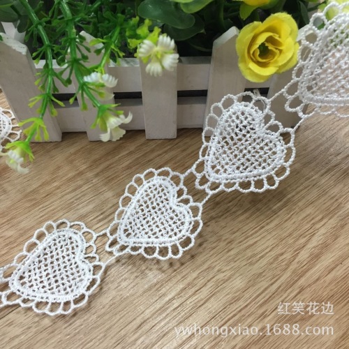 Factory Direct Sales Spot Supply Water Soluble Heart-Shaped Embroidery Lace Cotton Cloth Embroidery Lace Spot Small Batch