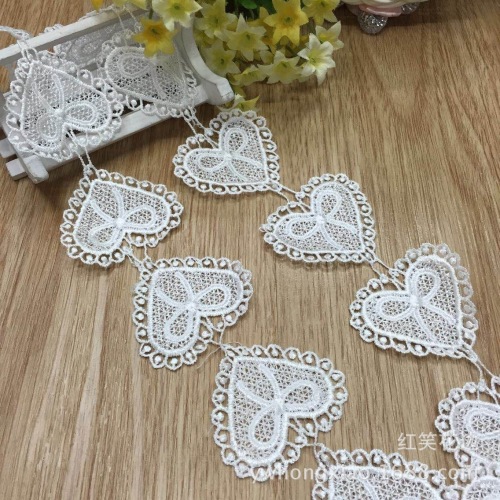 Factory Direct Sales DIY Accessories White Heart Shape Polyester Embroidery Lace Flower Spot Supply Welcome Customization as Request