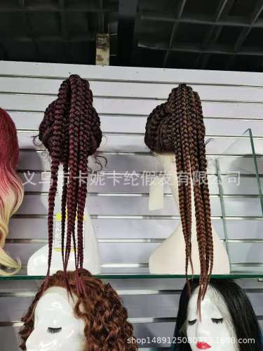 amazon cross-border multi-strand braid front lace chemical fiber headgear raid lace wig black women