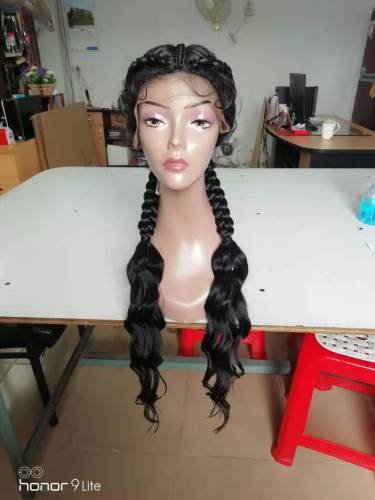 europe and america cross border e-commerce amazon front lace two-strand braid big braid european and american wig black customized spot 018