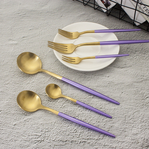 simple nordic style fantasy purple gold western tableware light purple handle home business gift portuguese set