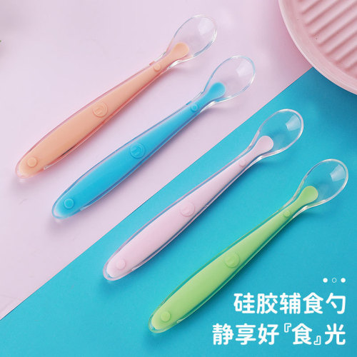 Factory Direct Supply Baby Silicone Spoon Soft Head Soup Spoon Baby Training Spoon Children Tableware Cartoon Silicone Spoon 