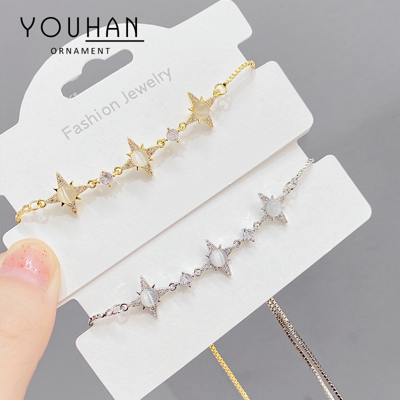 韩国东大门猫眼石八芒星抽拉手链女个性时尚百搭可调节手饰饰品