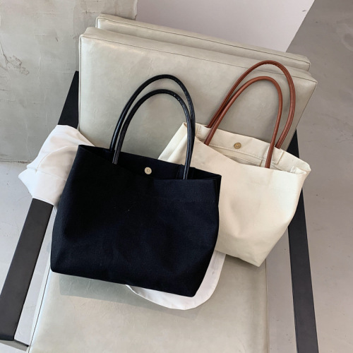 simple handbag versatile solid color large capacity canvas bag tote bag