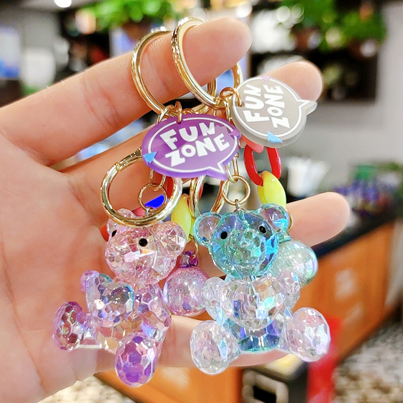 AB色亚克力珠光爱心熊钥匙扣情侣男女包包挂件批发创意小礼品赠送