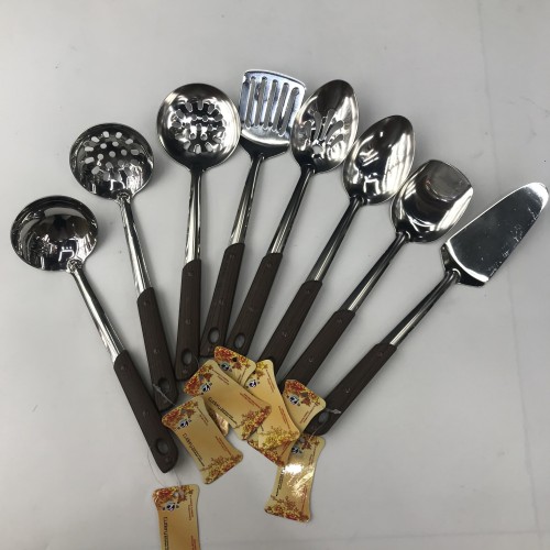 [huilin] stainless steel non-magnetic anti-scald toy coyer gold oak wood grain porridge colander spatula flat shovel leaking long tongue spoon