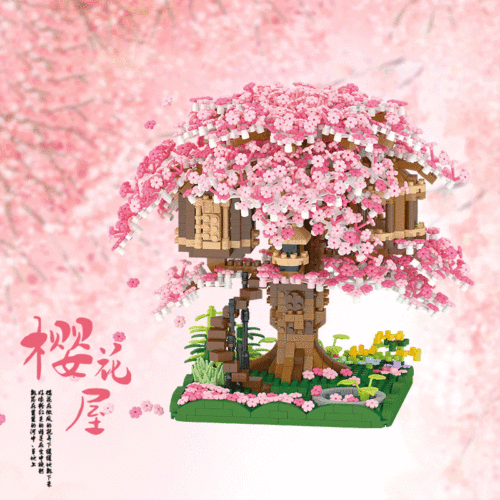 Compatible with Lego Building Blocks Sakura Tree House Model Ornaments Adult Diamond Micro Particles Girls Gift Assembly Toys 