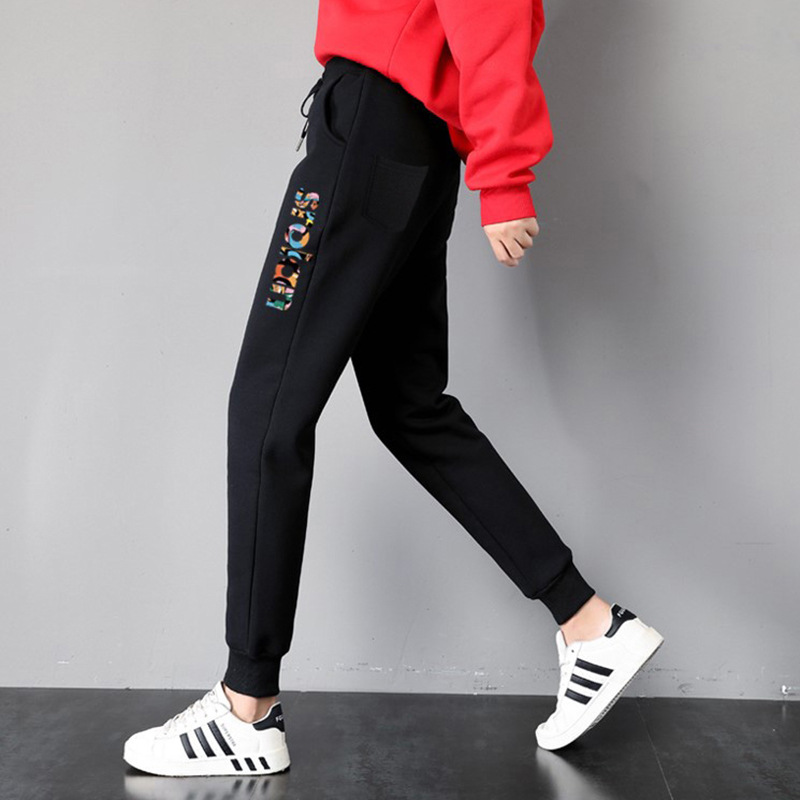 2021新款棉卫裤 外穿休闲女裤子 黑色休闲哈伦裤 宽松束脚运动裤