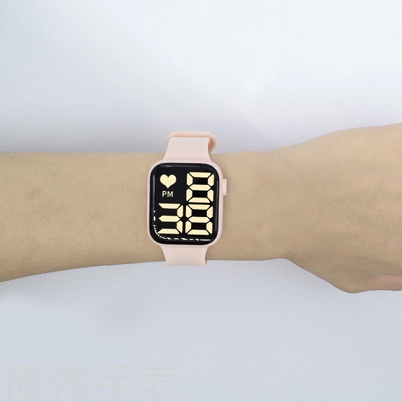 跨境新款Y1按键苹果方形大屏LED电子表男女学生运动爱心显示手表详情4