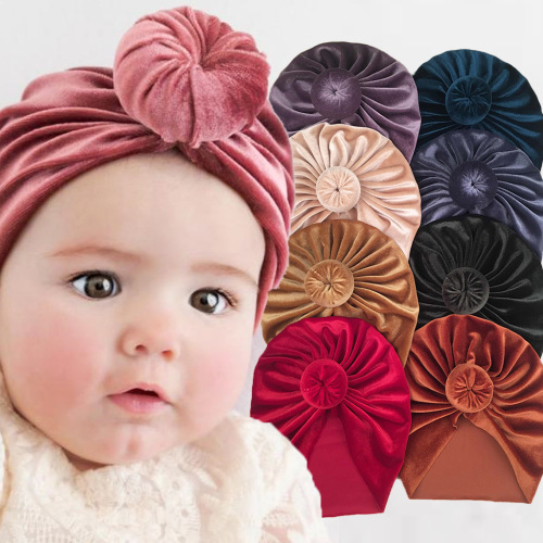 European and American New Children‘s Hat Headscarf Gold Velvet Donut baby Indian Hat Turban Hat