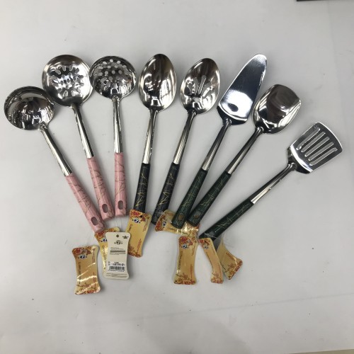 [huilin] stainless steel square handle toy coyer non-magnetic anti-scald porridge colander spatula flat shovel long tongue spoon