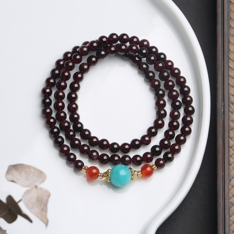 SLSSL42-A1 原创简单款天然5MM三圈石榴石手链草莓晶天河石手串