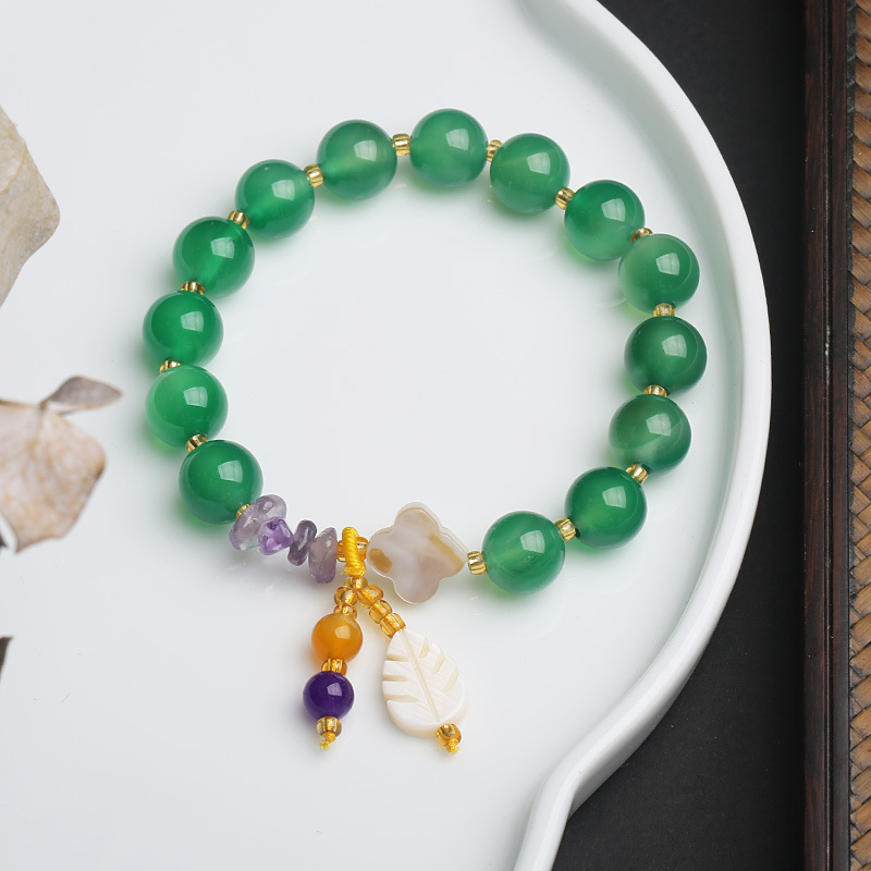 原创设计多宝玛瑙手链女 贝壳树叶玛瑙水晶diy手串复古民族风珠宝