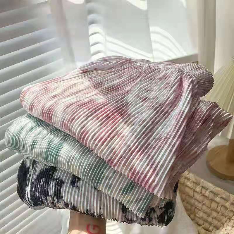 2021扎染褶皱休闲裤女裤子高腰薄款夏季直筒阔腿裤宽松拖地长裤潮