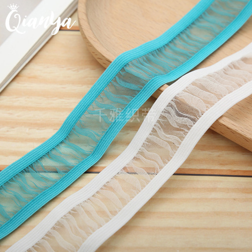 3.0cm Double Row Flat Band Middle Pleated Mesh Transparent Elastic Band Elastic Lace Wrist Band Hair Band Accessories 