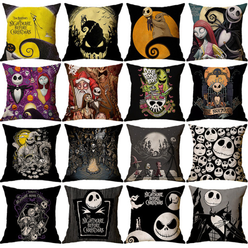 linen skull pillow halloween pillow cover witch series pillow plush doll