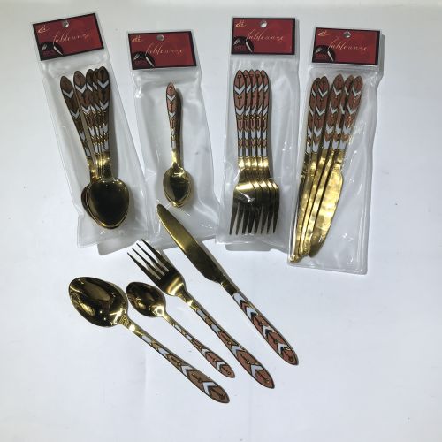 [huilin] stainless steel tableware titanium diamond lattice western food tip spoon fork small spoon dinner knife bag four-piece set