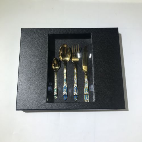 stainless steel tableware 24-piece titanium diamond lattice western food hotel steak knife and fork spoon gift set