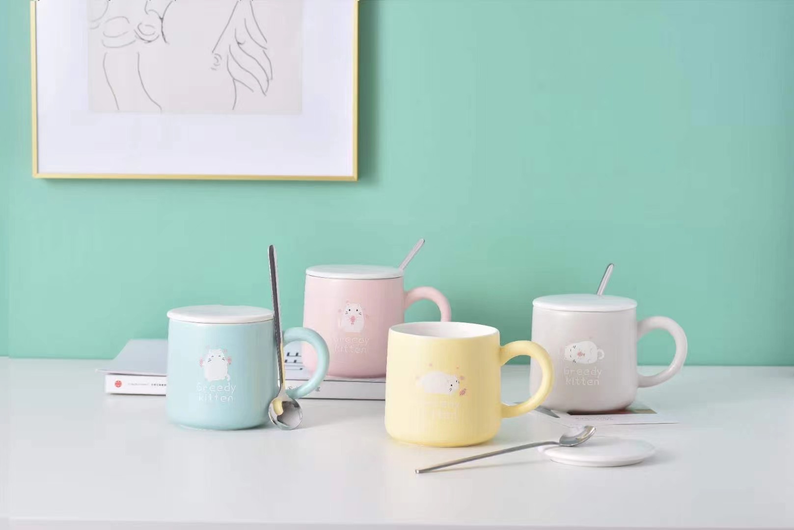 杯内手绘公仔陶瓷杯