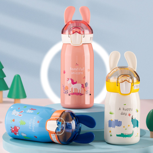 aibilemeng rabbit straw thermos cup cartoon children water cup cute student cup portable portable cup wholesale
