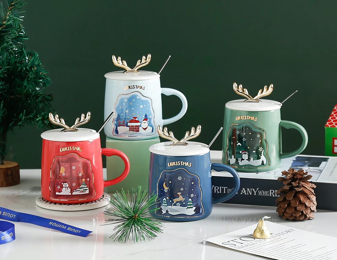 浮雕圣诞陶瓷杯