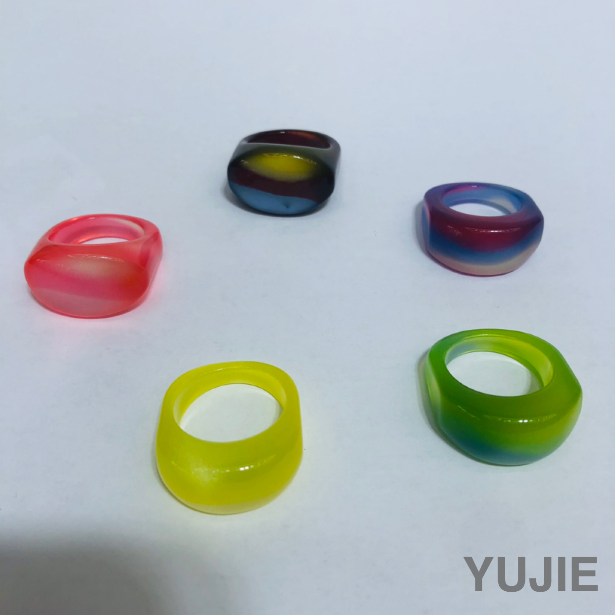 跨境梦幻果冻色渐变弧形戒指diy树脂甜美少女指环戒子