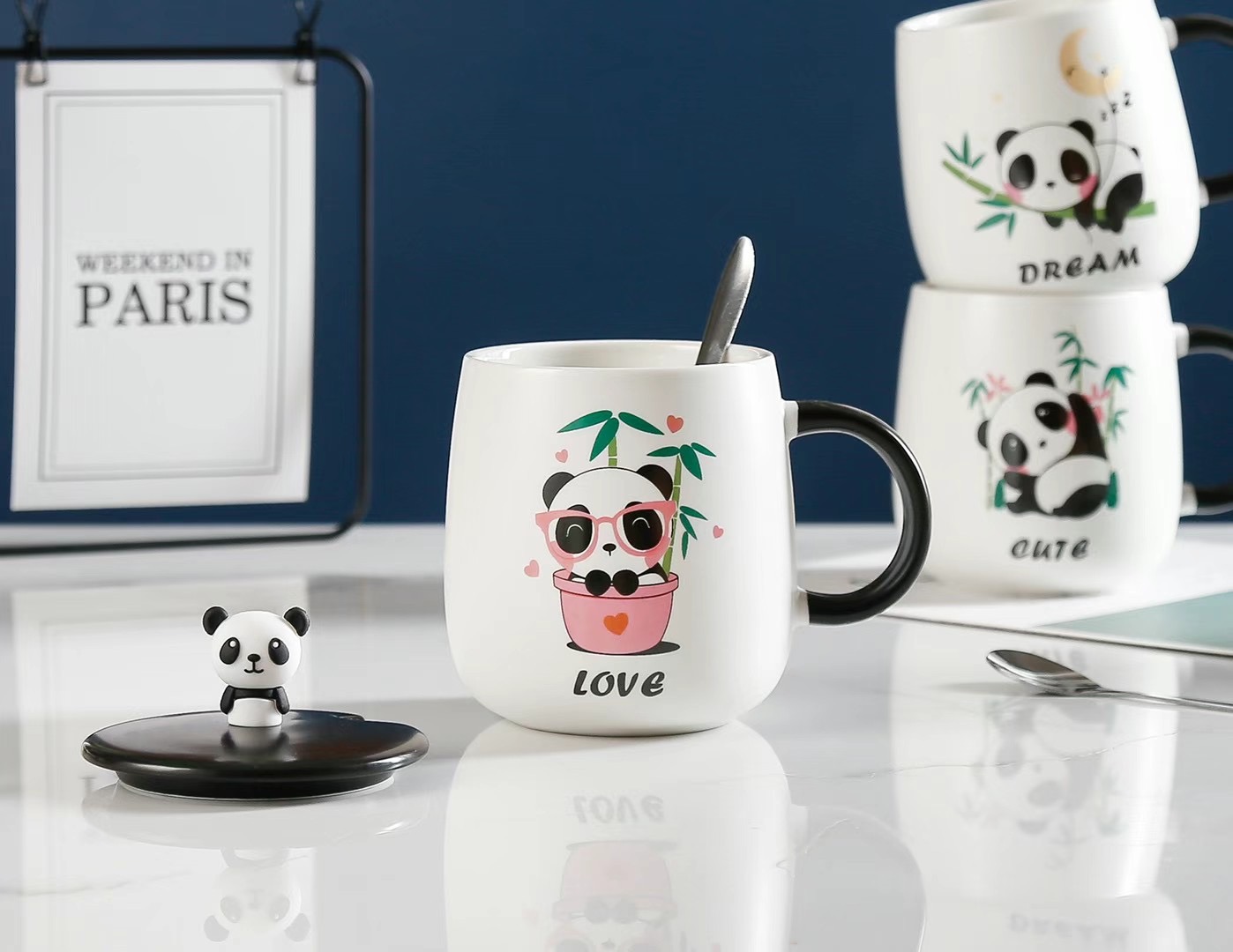 手绘熊猫陶瓷杯