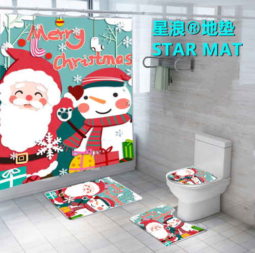 Xinglang Floor Mat Christmas Series Four-Piece Floor Mat Shower Curtain Waterproof Three-Piece Floor Mat Bathroom Curtain