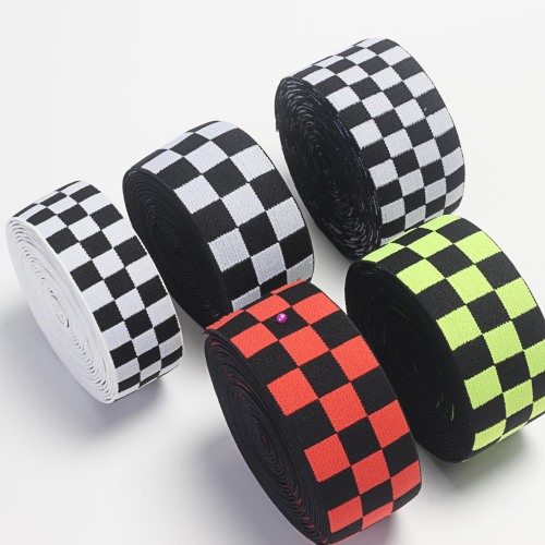 Travel Fashion Retro Black and White Chessboard Grid Multi-Specification Jacquard Elastic Band Color Plaid Ribbon Accessories Factory Direct Supply Customization