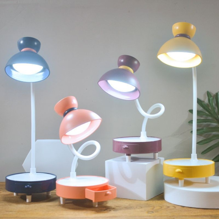 中夫新款抽屉收纳台灯LED触控五档护眼台灯软管儿童学习阅读台灯