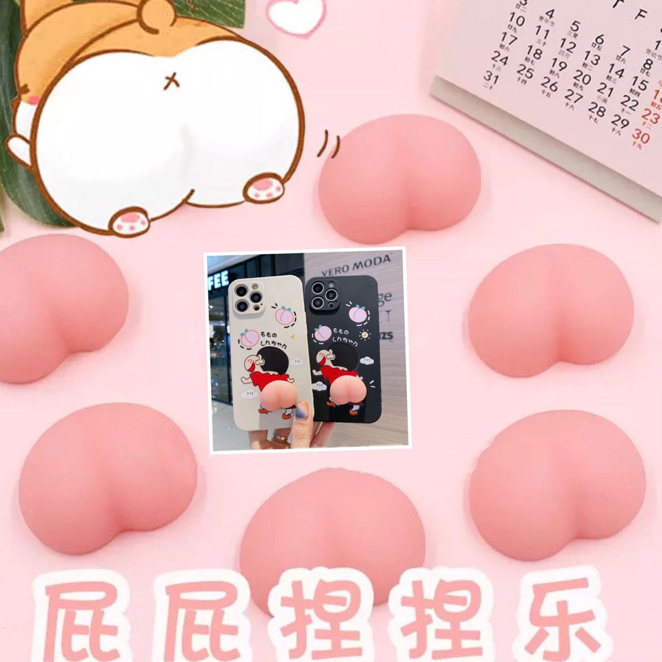 超萌团子桃子款立体水蜜桃捏捏乐TPR软胶可爱小新屁屁桃手机配件