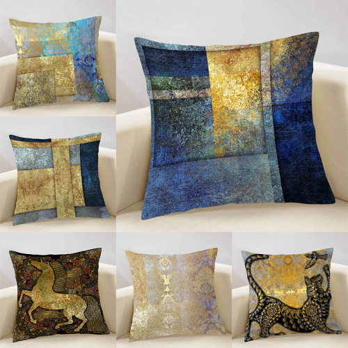 Digital Printing Geometric Cushion Cover Golden Lines Super Soft Decoration Home Couch Pillow