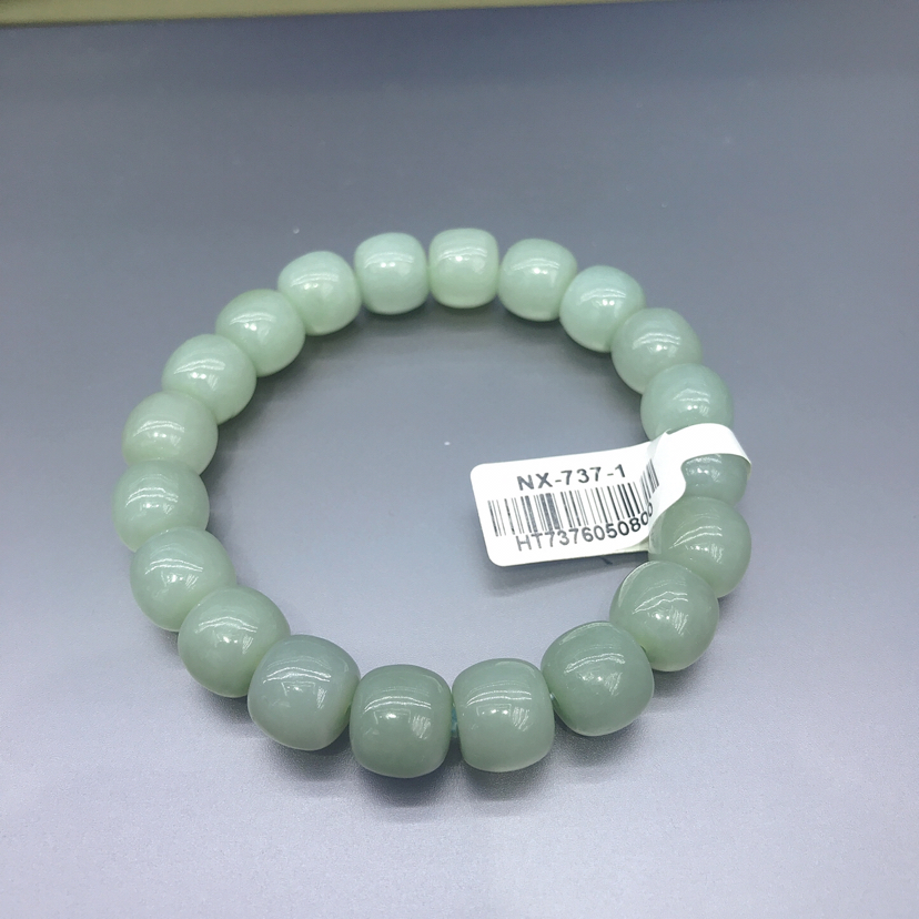 天然高品质和田玉切莫蓝精品手串女 老型桶珠玉石首饰