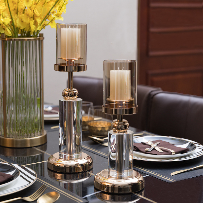 轻奢金属玻璃烛台客厅烛光晚餐道具创意蜡烛欧式家居装饰餐桌摆件