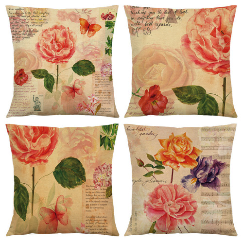 Vintage Flower Gift Linen Pillow Cover Custom Home Fabric Cushion
