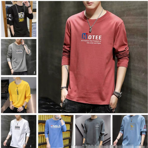 2023 Spring and Autumn Korean Men‘s Long-Sleeved T-shirt Men‘s Base Shirt round Neck Top Foreign Trade Stall Supply Wholesale