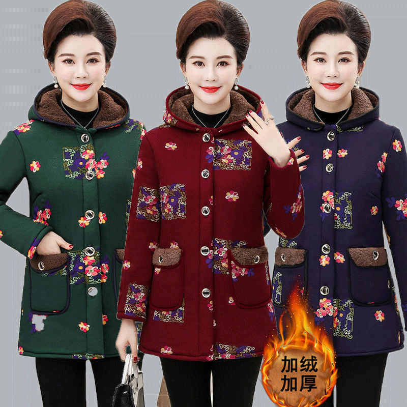 中老年女装妈妈棉衣秋冬外套加绒加厚棉服大码40-50-60岁奶奶棉袄
