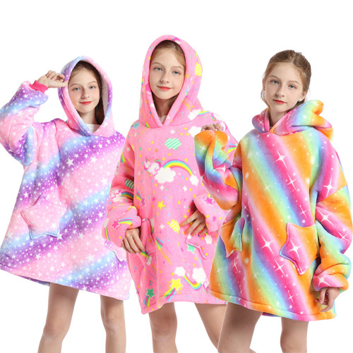 cross-border new lazy tv hooded sweater blanket winter warm tv blanket children‘s pullover wearable blanket