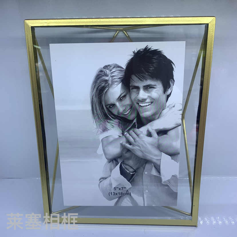 柔软时光北欧几何玻璃创意摆件照片家居装饰礼物工艺品金属相框