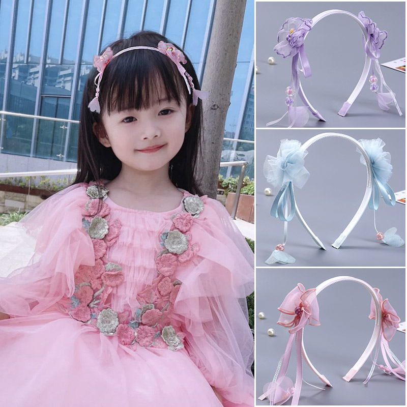 2021年夏季新款女儿童中国风蝴蝶结头饰超仙古风飘带汉服配饰发箍