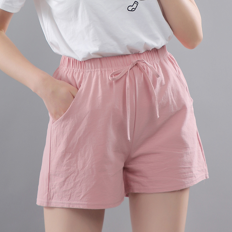 水洗棉纯色短裤女式装宽松紧腰休闲女裤夏季新款阔腿百搭裤子跨境