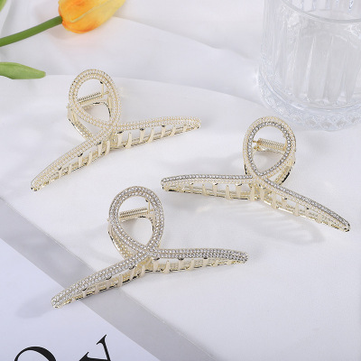 Japanese and Korean Hair Accessories Personality Grip Cross Word Long Hair Short Hair Pearl Rhinestone Inlaid Barrettes Small Size Pattern 3 * 7cm