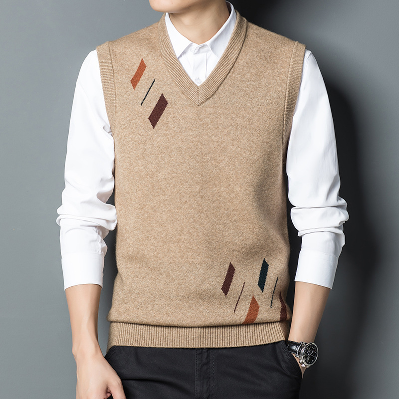 秋冬款无袖针织毛衣坎肩羊毛衫休闲马甲男羊毛背心男V领一件批发