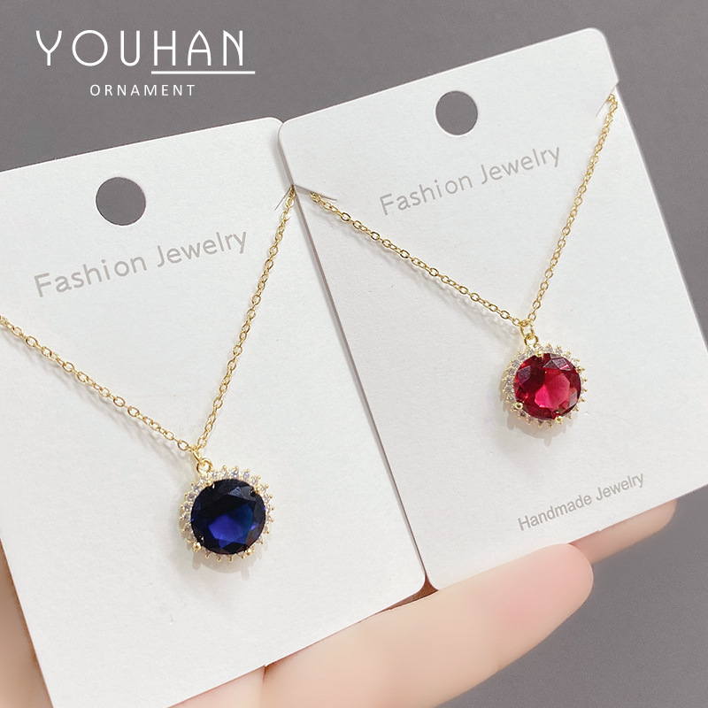 跨境电商凯特王妃结婚坦桑蓝宝石项链亚女马逊太阳花锆石锁骨链潮