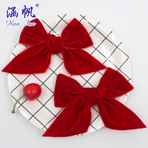 16 Points 5cm Red Velvet Band Hand Bow Bow Wedding Dress Gift Box Ribbon Hair Accessories Trimmings Customized