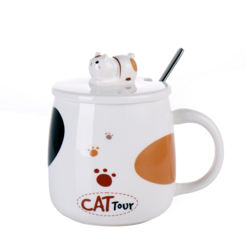 cartoon ceramic cup ceramic water cup with spoon cartoon cat shape mug facial expression cup ceramic gift