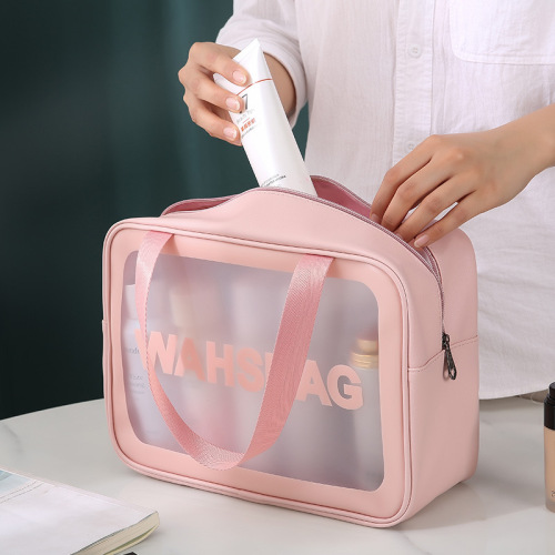 Pu Transparent Three-Piece Makeup Wash Bag Large Capacity Pvc Bath Bag Translucent Frosted Portable Storage Bag female